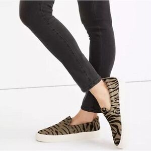 Madewell Sidewalk Slip On Sneakers in Zebra Calf Hair, Size 7.5